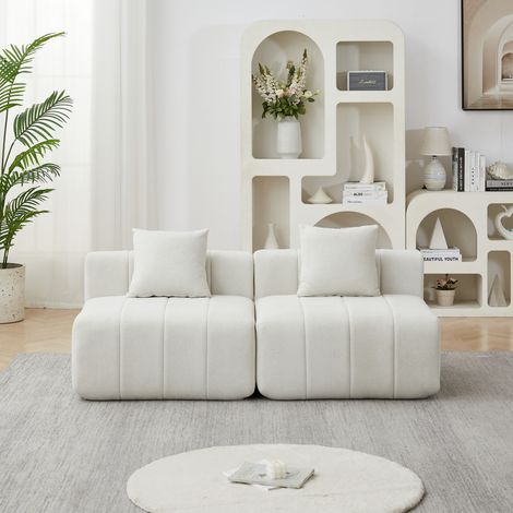 Modulares Sofa Beige aus Chenille mit Sitzdesign im Klaviertasten-Stil (1/5)