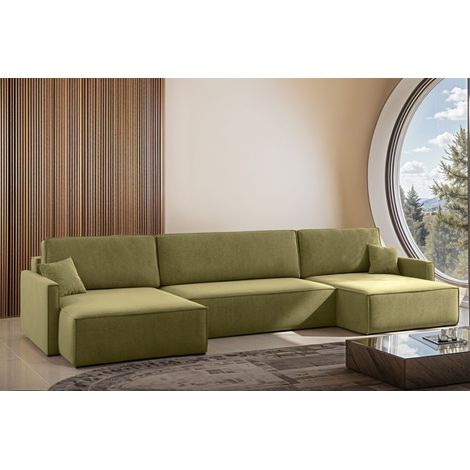 Wohnlandschaft mit Schlaffunktion Sofa LOUIS Stoff Salvador Grün (1/4)