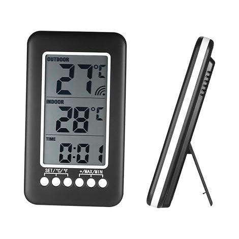 Thermomètre Interieur et Exterieur sans fil 2 en 1 Horloge Thermomètre LCD ℃ / ℉ Thermomètre Intérieur / Extérieur Numérique Horloge Mesure de Température avec Transmetteur (1/4)