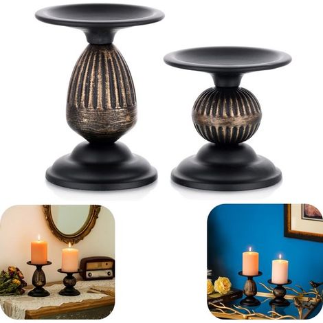 Bougeoirs vintage lot de 2 - chandeliers en métal résistants à la chaleur pour tables et restaurants, brun (1/5)