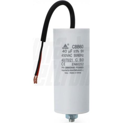 Alpha elettronica condensatore polipropilene con cavo 40 microfarad 450 volt alpha elettronica cbb60g4000 alta affidabilità impianti elettrici