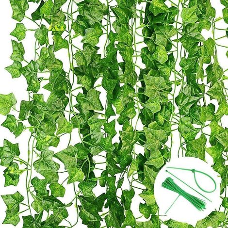 Artificielle Lierre Guirlandes 12 Pièces Plante Artificielle Faux Lierre Décoration pour Célébration, Mariage, Jardin, Intérieur, Exterieur(2.2M,Inclure Attaches Câble) (1/4)