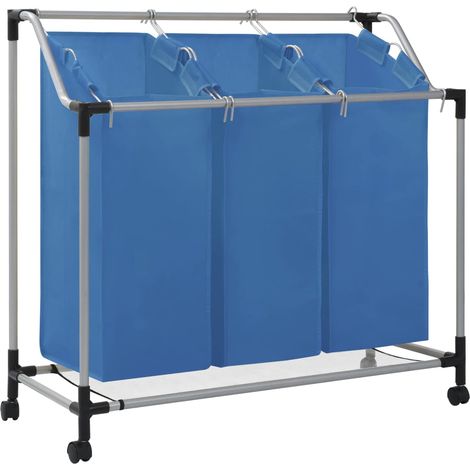 vidaXL Trieuse à linge avec 3 sacs Bleu Acier (1/5)