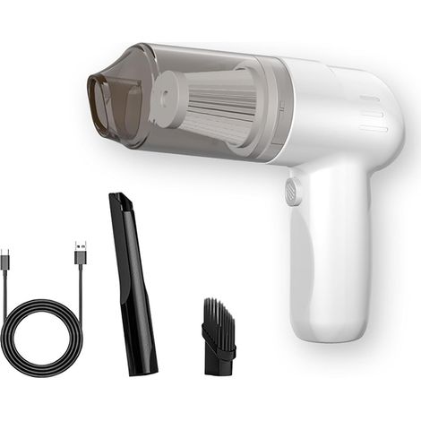 Kabelloser Handstaubsauger mit starker Saugkraft, ideal für Tierhaare und Autoreinigung, wiederaufladbar, leicht, mit Fugendüse, weiß (1/2)