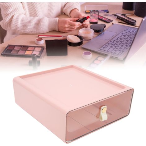 Boîte de rangement à tiroirs transparents capacité XL boîte de rangement bureau organiseur tiroirs clairs couleur rose (1/5)