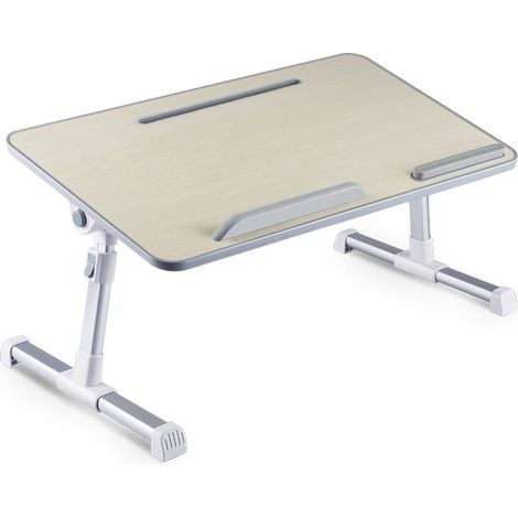 Table pliante en aluminium antidérapante, double cloison, bureau portable pour lit, maison, dortoir, gris (1/5)