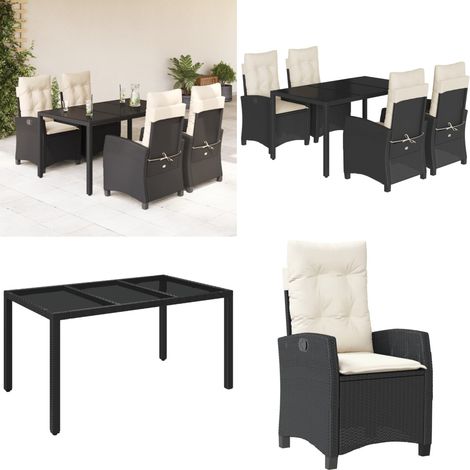 5-tlg. Garten-Essgruppe mit Kissen Schwarz Poly Rattan - Gartentisch - Gartensessel (1/5)