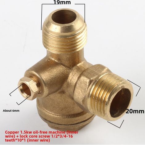 Accessoires pour petite pompe à air, compresseur d'air silencieux sans huile : clapet anti-retour en cuivre pur, té 101920 mm (cuivre 1,5 kW sans huile) (1/5)