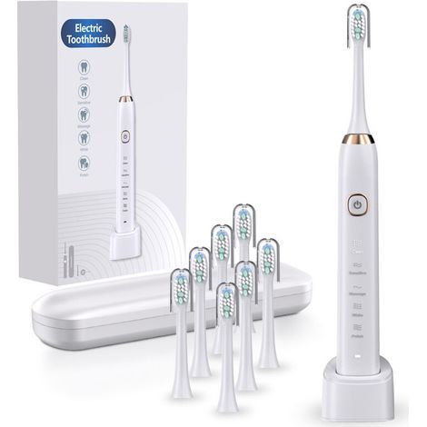 Brosse à dents électrique sonique portable étanche IPX7 Sarmocare S100 avec 8 têtes de brosse violettes (1/4)