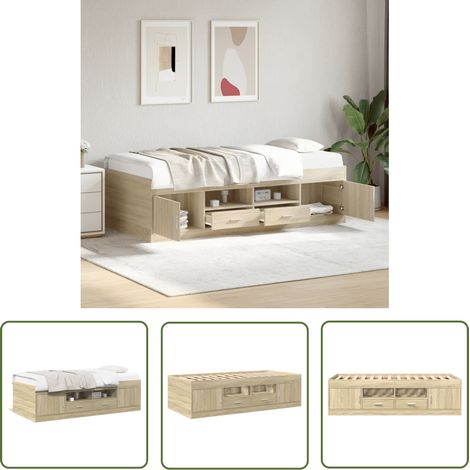 The Living Store Tagesbett mit Schubladen ohne Matratze Sonoma-Eiche 100x200 cm - Tagesbett - Bettsofa - Holzbett - Schlafzimmermöbel - Sonnenoaken Möbel (1/5)