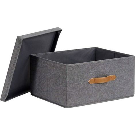 1 Boîte de rangement,lin,couvercle,43x33x21 cm,bois d'ingénierie,pliable,dressing,chambre,bureau (1/5)