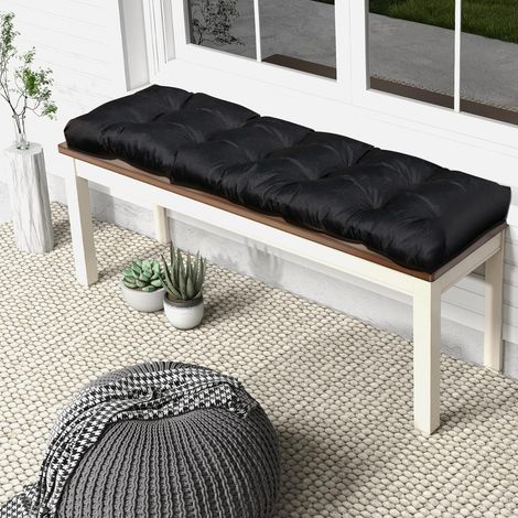 COSTWAY Cojines para Banco, 132 x 49 x 15 cm, Algodón PP Suave, Colchón para Banco de jardín, Cojín Rectangular para Interiores y Exteriores (Negro) (1/5)