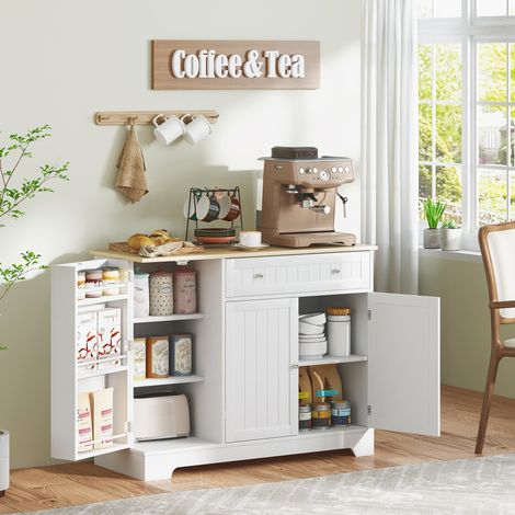 Buffet cuisine tiroir meuble de rangement avec 3 portes étagères de porte et étagère réglable blanc 105x40x83cm finition de qualité (1/4)