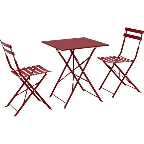 Table de jardin et 2 chaises acier 60 cm pourpre