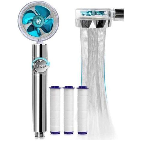 Cabezal de ducha de mano de alta presión con filtros Vortex Hydro Jet Turbo Propeller, rotación de 360 grados, fácil instalación (azul). (1/5)