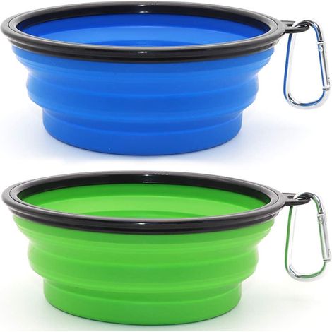 2-teiliges, tragbares, faltbares Hundenapf-Set, Reise-Näpfe für Hunde und Katzen (1000 ml, Blau und Grün) - Sunny (1/5)