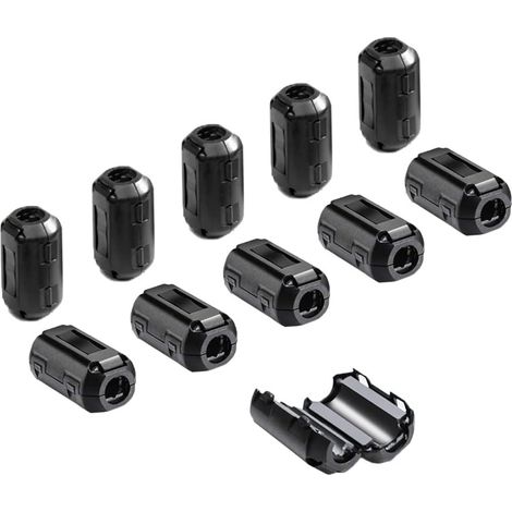 10 Pièces Ferrite Anneau Noyau, Anneau Ferrite à Clipser, EMI RFI Bruit Suppresseur Câble Clip, Filtre Haute Fréquence Anti-Interférence (5 mm Diamètre Intérieur) (1/5)