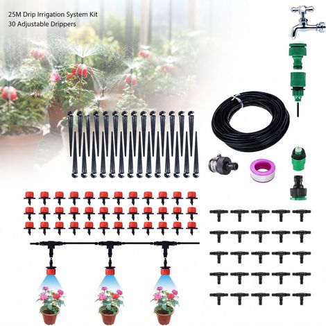 Kit di irrigazione a goccia automatico da 25 m - PVC - 30 gocciolatori regolabili - Sistema di irrigazione per giardino, balcone e serra (1/5)