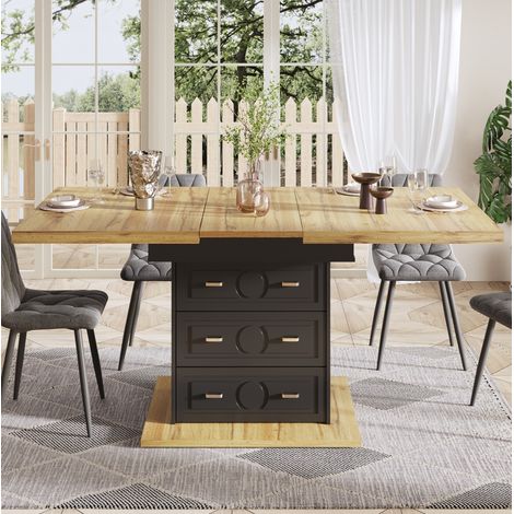 MEUBLIV Ausziehbarer Esstisch 110-140 x 80 cm Naturholzoptik – 2 Schubladen (1/5)