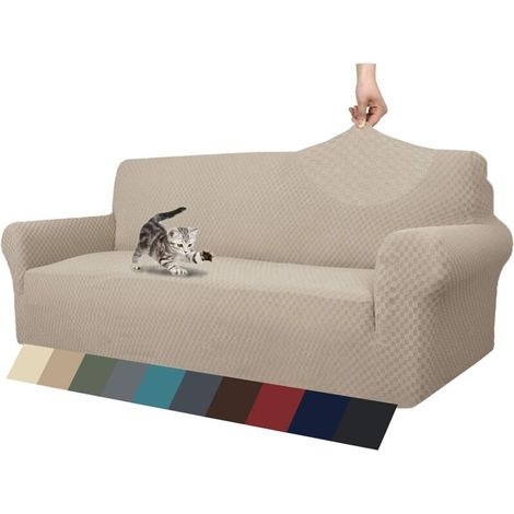 3-Sitzer-Sofabezug aus khakifarbenem Super-Stretch-Jacquard, rutschfest, für