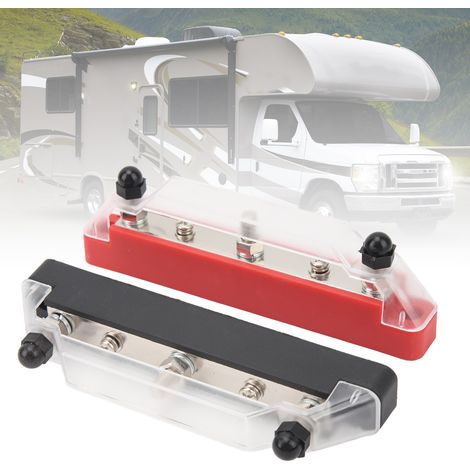 Paire de barres omnibus noires et rouges DC12V-48V 150A pour véhicules récréatifs et bateaux, goujons de câblage haute intensité M6, 3 goujons, barres omnibus de bloc de distribution à 5 voies sans bo (1/5)