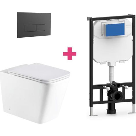 PACK inodoro suspendido cerámica PISA con cisterna y pulsador Negro rectangular