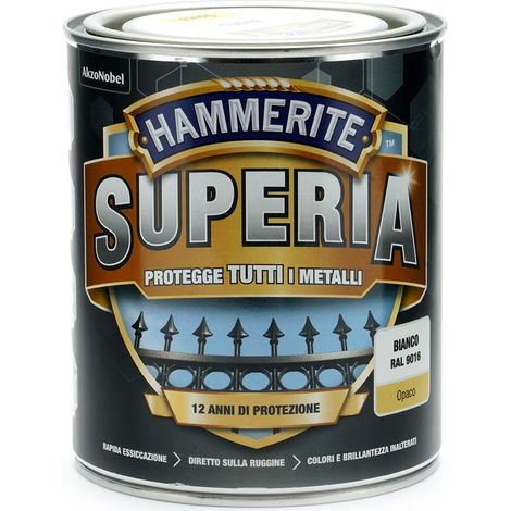 Hammerite Superia smalto metallo antiruggine interno e esterno, Opaco Bianco, 750 ml (1/2)