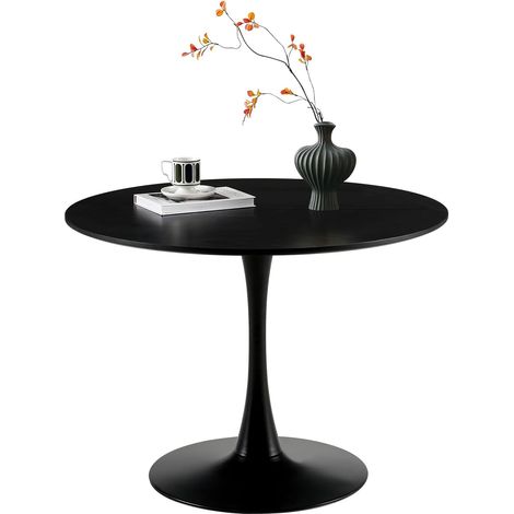 H.J WeDoo Table de salle à manger ronde moderne, table de bar, bureau, convient pour cuisine, salle à manger, salon et bureau pour 2 à 4 personnes, diamètre 100 cm, noir (1/5)