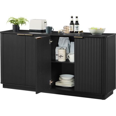 Aparador con 4 Puertas y Almacenamiento Cerrado, para Salón y Dormitorio, en MDF, Negro, 160×40×80 cm (1/5)