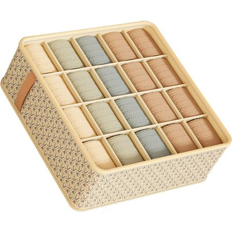 Organisateur de tiroir pour placard, séparateurs en tissu pour commode, conteneurs de rangement peu encombrants qui évitent l'encombrement, couleur beige, 20 compartiments, 32x32x11cm. (1/5)