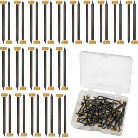 Lot de 50 clous de suspension de photos avec tête en laiton de 4 mm pour accrocher des photos avec boîte de rangement en plastique noir et jaune - Petits clous pour cadre, murs, clôtures en (1/5)
