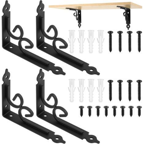 4 Pcs Equerre Etagere Murale, Support Etagère Murale, Équerre Étagère, Équerre d'Étagère Murale, Equerre Murale Triangulaires Rétro, Équerres Étagère de Fixation Murale Métallique Noire 115x1 (1/4)