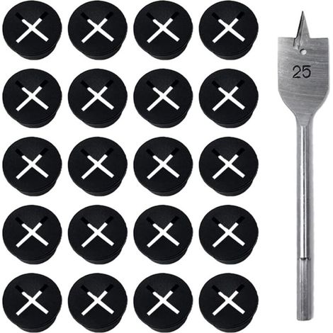 20 PCS Oeillet de Bureau Noir Couvercle de Trou de Câble Cache Trou Passe Cable en Silicone Flexible Oeillet Passe Cable avec Foret pour Table d'Ordinateur Bureau Maison Ordinateur 25mm