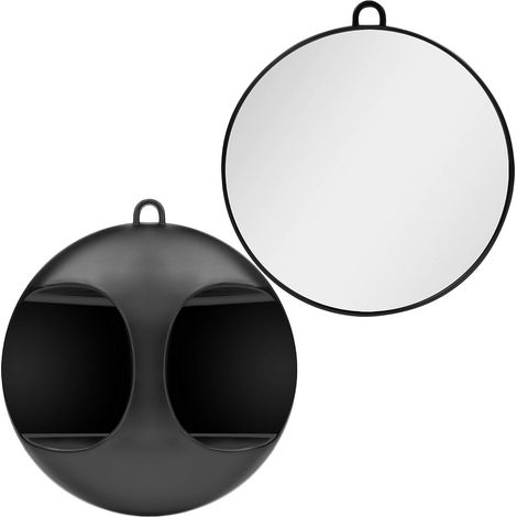 Miroir Coiffure Ronde - Diamètre 26,5 cm - Poignée Ergonomique et Trou de Suspension - Noir - Pour Salon de Coiffure, Maquillage et Usage Personnel - 1 Pièce (1/5)
