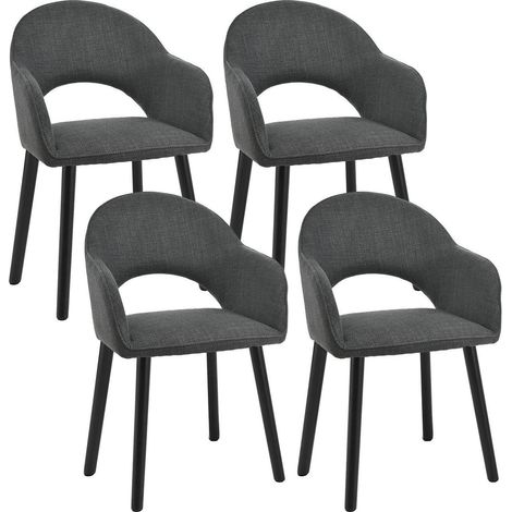 Lot de 4 chaises de salle à manger avec accoudoirs, pieds en bois, tissu polyester gris anthracite (1/5)