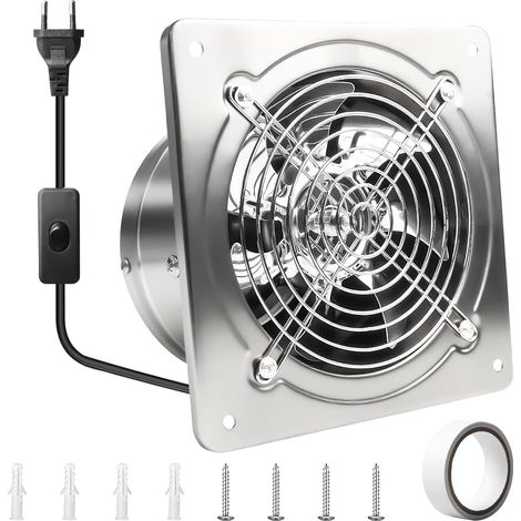 Ventilateur extracteur 150 mm avec clapet anti-retour, 525 m³/h, ventilateur mural silencieux avec prise européenne – Ventilateur de salle de bain pour cuisine, WC, garage, cave – Puissant (1/5)