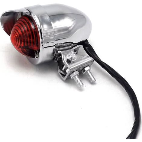 Ecleanfy - Feu arrière de moto type « bullet » (1 unité) avec étiquette de plaque d'immatriculation, feu stop rouge, feu arrière rétro étanche en métal et plastique.