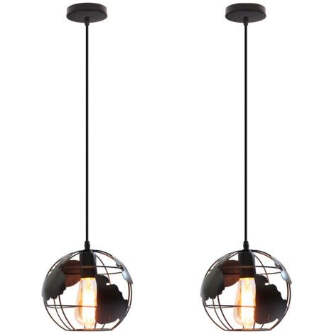 royaluxe- 2PCS Lampe À Suspension Rétro Vintage En Métal Noir Plafonnier Industriel Créatif Pour Chambre À Coucher, Café Et Bar
