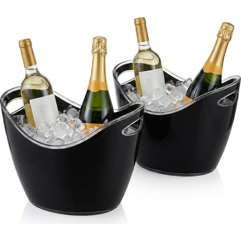 Set di 2 Secchiello Porta bottiglie con Ghiaccio di vino spumante champagne prosecco nero Ovale Spumantiera Moderna in Plastica Resistente con Manici Integrati 35x26x24 cm Uso Casa o professionale
