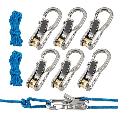 6er-Pack Metallseilspanner, rostfreie, robuste Abspannleinen mit 2,7 m langen, reflektierenden, geflochtenen Kordeln für Campingzelte, Planen, Wohnwagenmarkisen und Bootsabdeckungen (1/5)