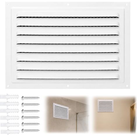 Grille de ventilation de finition 300 x 200 mm, grille de ventilation avec protection contre les insectes, grille de retour d'air en métal pour mur extérieur, porte, fenêtre, plafond, entrée et (1/5)