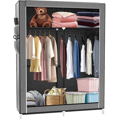 Armadio pieghevole in Tessuto con 2 Aste Attaccapanni,Haloyo®,Non Tessuto,108x170x45 cm,grigio scuro (1/5)