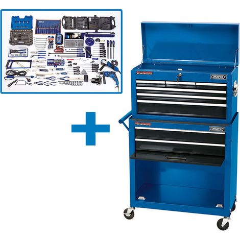 Workshop tool kit with roller cabinet 616 x 330 x 1080mm – Includes hand tools and power tools – For maintenance and repair tasks – Draper (1/2)