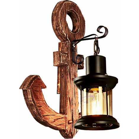 Applique da Parete con Forma ancora Stile Rustico attacco lampada E27 in Legno (1/5)