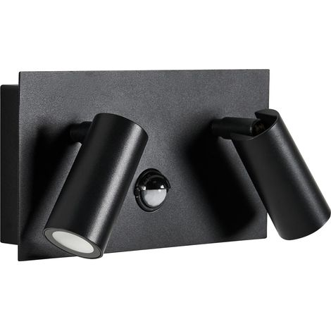 Outdoor LED Wall Lamp Black Aluminium 2 Spotlights with Motion Sensor Modern Outdoor Lighting CASSLEY (1/5)