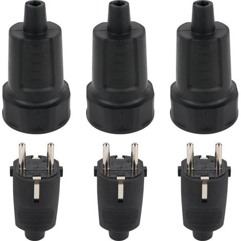 3 prises de courant mâles, 250 V 16 A, étanche IP44, matériau PC ignifugé.