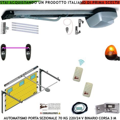 Kit Automatismo x Porta Sezionale 70 Kg da Soffitto 220/24 V 2 Radiocomandi Fotocellule Faro a Led Binario Alluminio 3 MT Catena 5,5 MT Sistema Autoreverse Blindino Cordino Sblocco Luce di Cortesia (1/5)