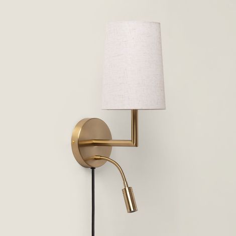 Wandleuchte mit Lampenschirm Metall und Leinen mit Leselicht Anji Gold ↑34 cm (1/5)