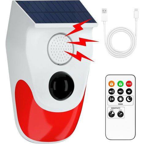 Systèmes de sécurité maison, alarme solaire mouvement, alarme extérieure intempéries, 120 dB, 24 h, 3 modes