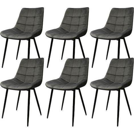 Lot de 6 Chaises de salle à manger, Siège moderne chaise à carreaux, rembourrées,surface en velours lisse-charge 120 kg-avec pieds en fer, gris foncé (1/5)